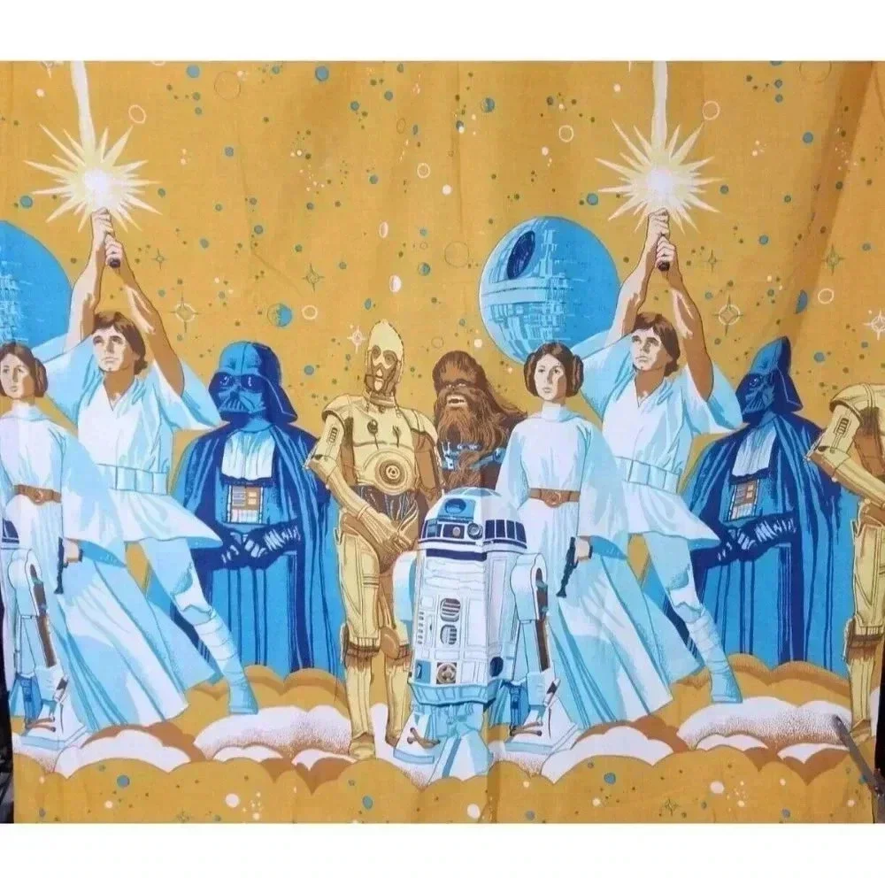 Vintage Star Wars Original 1977 Sears Gold Color Flat Bed Sheet Cover Ve…